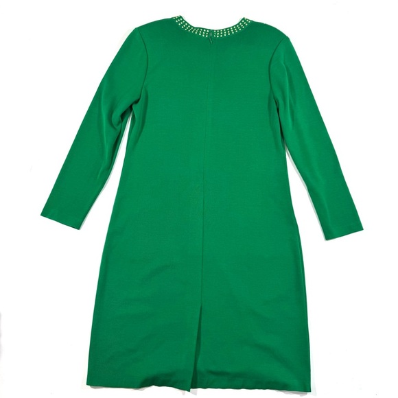Misook Gold Stud Trimmed Sheath Dress Green Long Sleeve - Picture 2 of 5